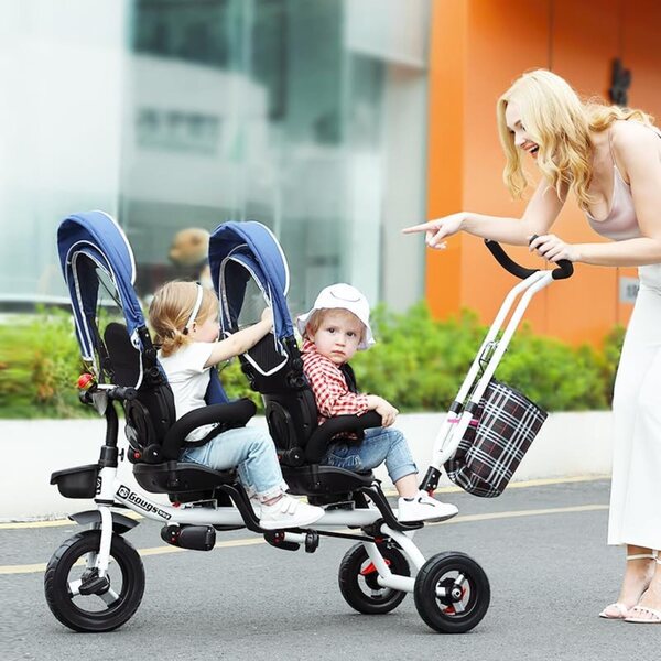 Passeggino gemellare a pedali con doppia seduta per 1-5 anni - 4 colori disponibili