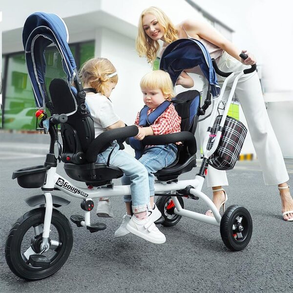 Passeggino gemellare a pedali con doppia seduta per 1-5 anni - 4 colori disponibili