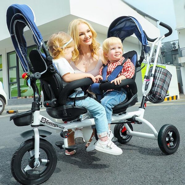 Passeggino gemellare a pedali con doppia seduta per 1-5 anni - 4 colori disponibili