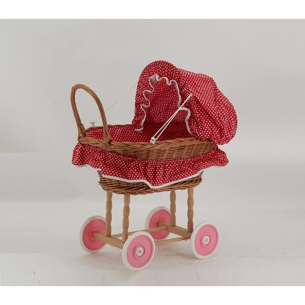 Culla per bambola in vimini rosso e bianco con ruote AubryGaspard 54x46x33 cm