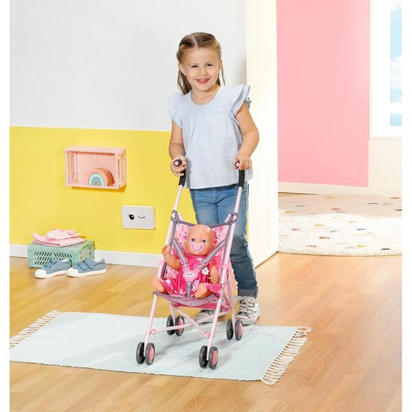 BABY born Pink faltbarer Kinderwagen mit Tasche für Puppen bis 43 cm – 3+ Jahre