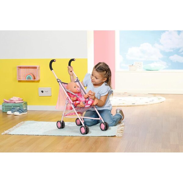 BABY born Pink faltbarer Kinderwagen mit Tasche für Puppen bis 43 cm – 3+ Jahre
