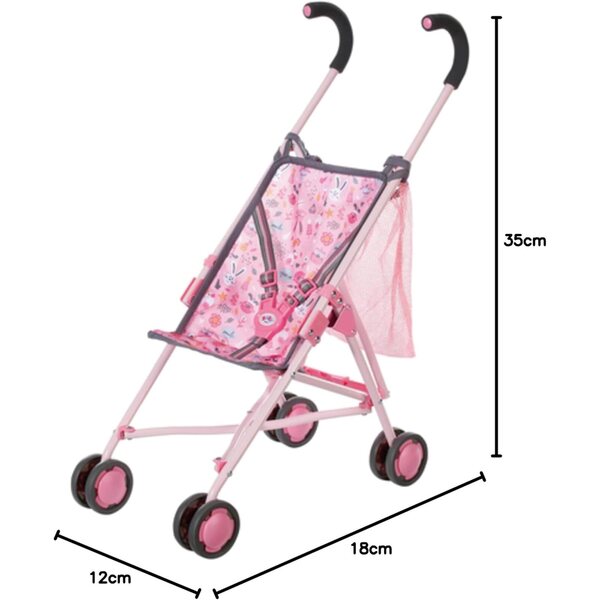 BABY born Pink faltbarer Kinderwagen mit Tasche für Puppen bis 43 cm – 3+ Jahre