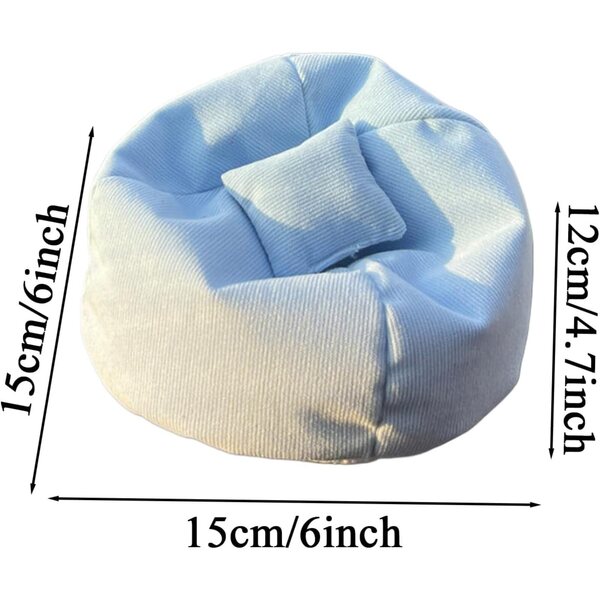 Mini-Sitzsack 15 cm für Stoffpuppen mit Kissen – Blau, Lila, Rosa