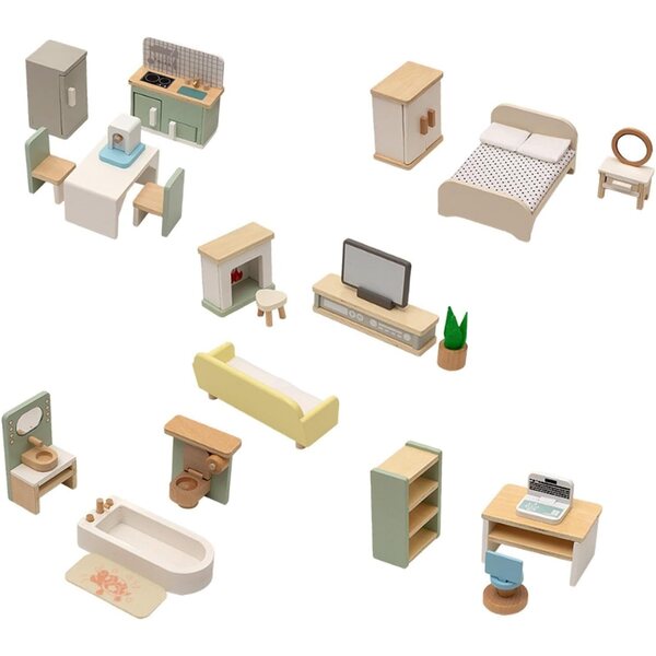 Puppenmöbel-Set aus Holz – realistisches und sicheres Spielzeug für Kinder
