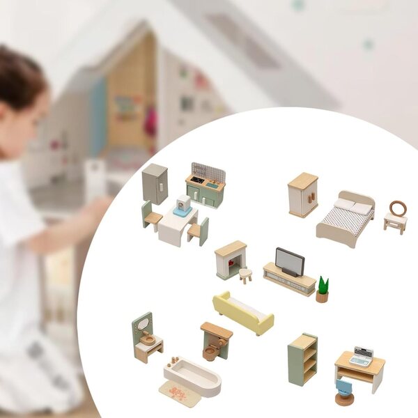 Puppenmöbel-Set aus Holz – realistisches und sicheres Spielzeug für Kinder