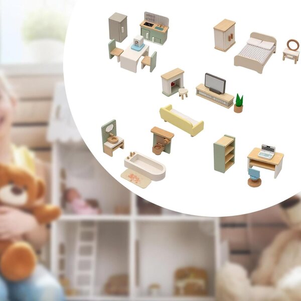 Puppenmöbel-Set aus Holz – realistisches und sicheres Spielzeug für Kinder