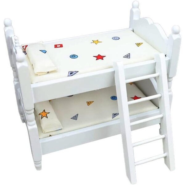1:12 Puppenhaus-Etagenbett aus Holz mit aufgedrucktem Blumenmuster