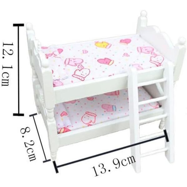 1:12 Puppenhaus-Etagenbett aus Holz mit aufgedrucktem Blumenmuster
