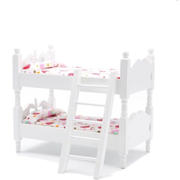 1:12 Puppenhaus-Etagenbett aus Holz mit aufgedrucktem Blumenmuster