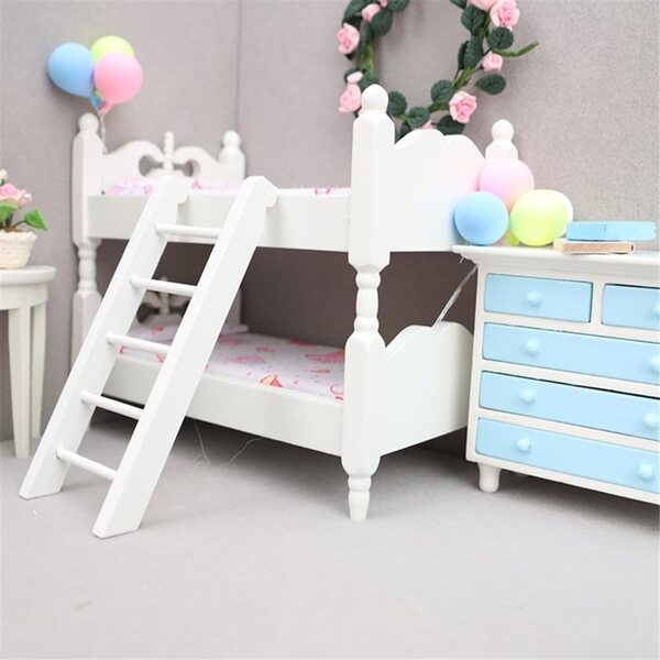 1:12 Puppenhaus-Etagenbett aus Holz mit aufgedrucktem Blumenmuster