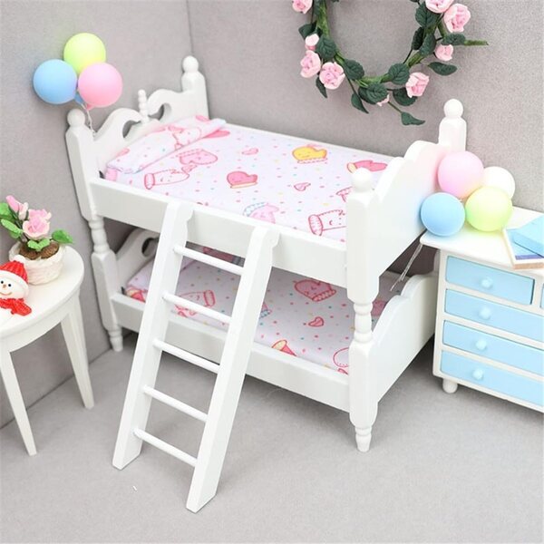 1:12 Puppenhaus-Etagenbett aus Holz mit aufgedrucktem Blumenmuster