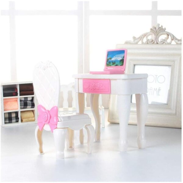 Mini-Puppenschreibtisch mit Stuhl und Laptop Uteruik Puppenhaus-Zubehörset