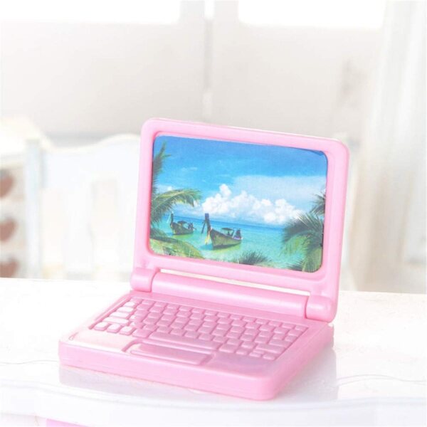 Mini-Puppenschreibtisch mit Stuhl und Laptop Uteruik Puppenhaus-Zubehörset
