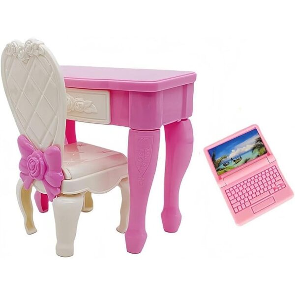 Mini-Puppenschreibtisch mit Stuhl und Laptop Uteruik Puppenhaus-Zubehörset
