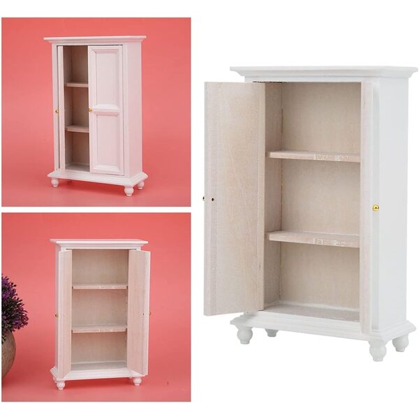 Weißer Holzschrank im Maßstab 1:12 für Puppenhaus – Doppeltür-Design