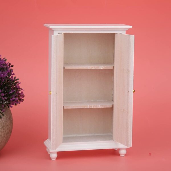 Weißer Holzschrank im Maßstab 1:12 für Puppenhaus – Doppeltür-Design