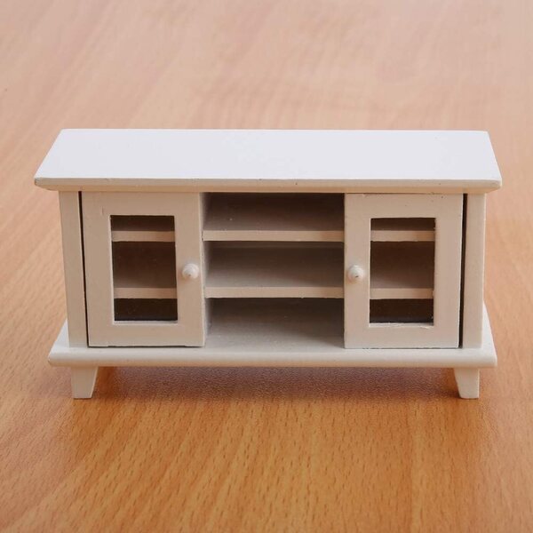 Mini Casa delle Bambole Mobile TV in Legno Scala 1:12, Bianco o Legno, Decorazione Soggiorno