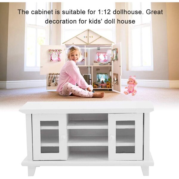 Mini Casa delle Bambole Mobile TV in Legno Scala 1:12, Bianco o Legno, Decorazione Soggiorno