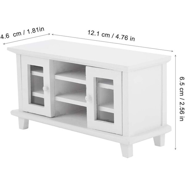 Mini Casa delle Bambole Mobile TV in Legno Scala 1:12, Bianco o Legno, Decorazione Soggiorno