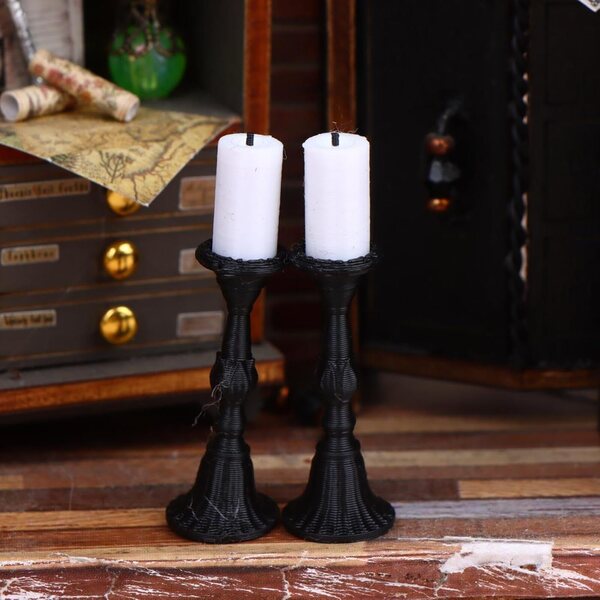 Set 2 portacandele miniatura stile retrò con 2 candele per casa delle bambole 1:12