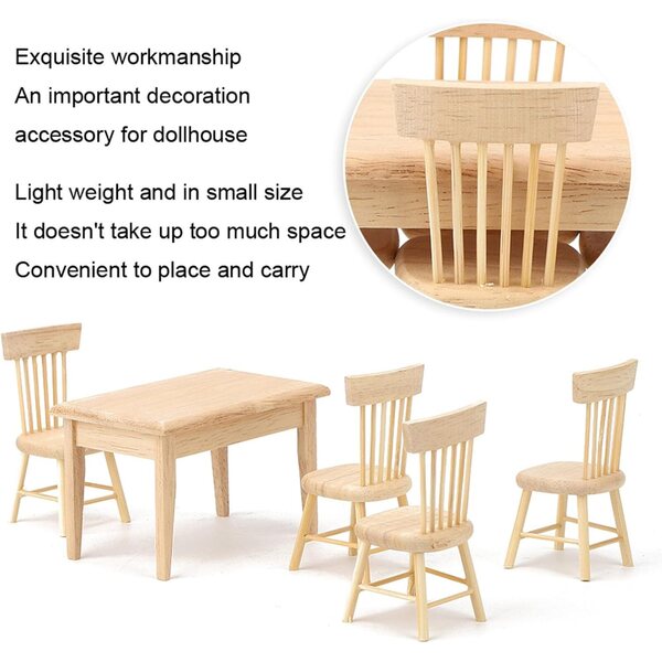 FTVOGUE Miniatur-Schreibtisch- und Stuhl-Set aus Holz für Puppenhaus 1/12