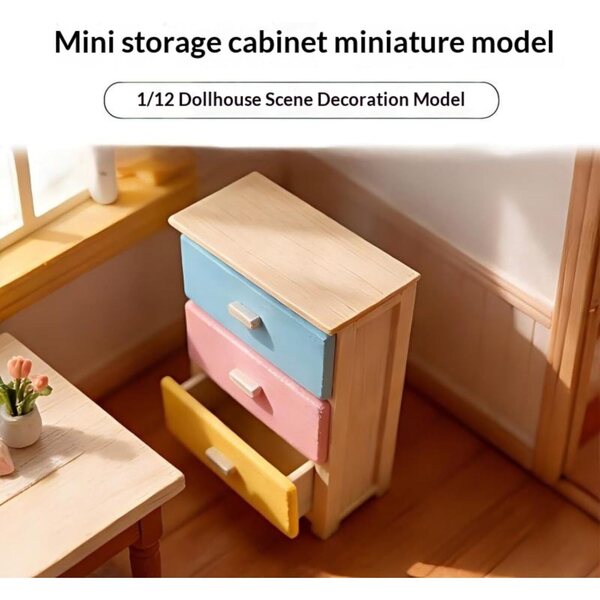 1:12 Puppenhaus-Miniaturkommode, farbenfrohes Design und realistische Details