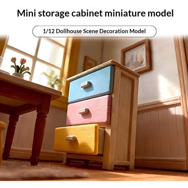 1:12 Puppenhaus-Miniaturkommode, farbenfrohes Design und realistische Details