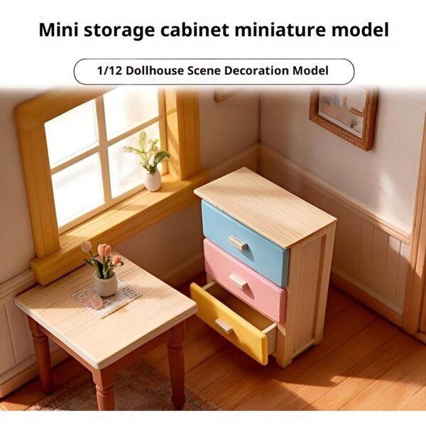 1:12 Puppenhaus-Miniaturkommode, farbenfrohes Design und realistische Details