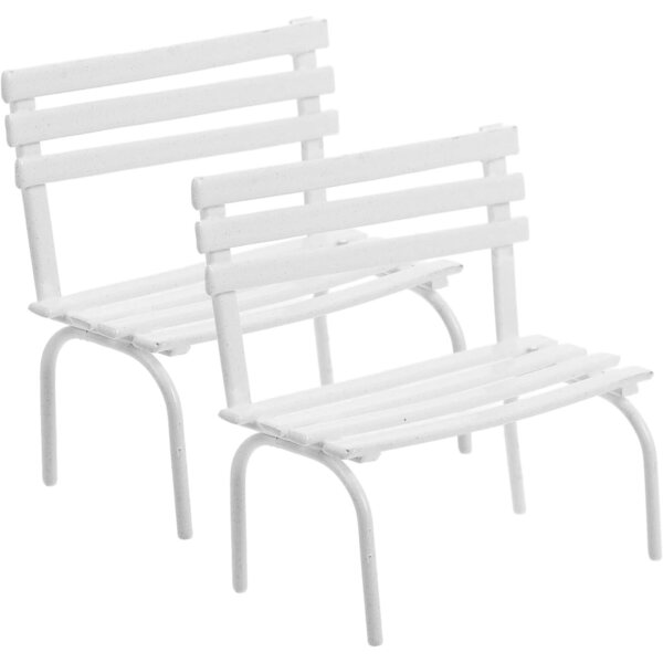 Set 2 Panchine Miniatura in Ferro Bianco per Casa delle Bambole e Decorazioni Creative