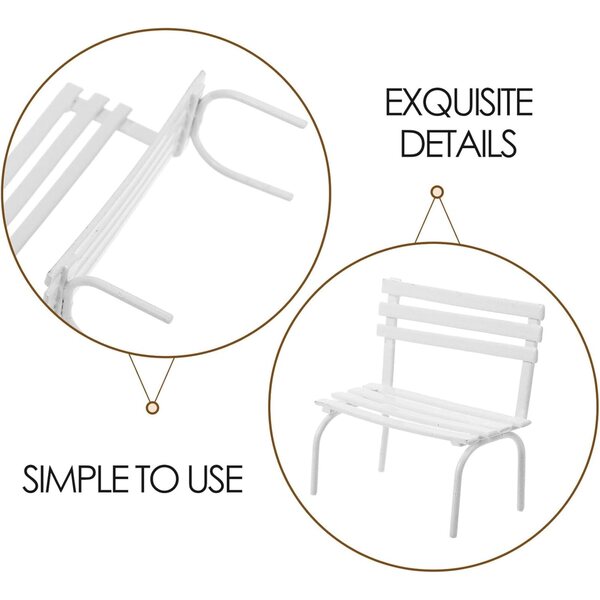 Set 2 Panchine Miniatura in Ferro Bianco per Casa delle Bambole e Decorazioni Creative