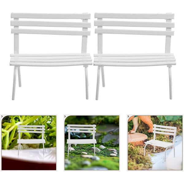 Set 2 Panchine Miniatura in Ferro Bianco per Casa delle Bambole e Decorazioni Creative
