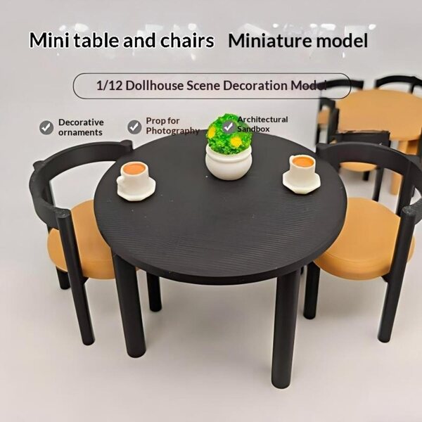 Set Miniatura Tavolo Rotondo e 4 Sedie per Casa delle Bambole Scala 1:12