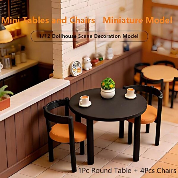 Set Miniatura Tavolo Rotondo e 4 Sedie per Casa delle Bambole Scala 1:12