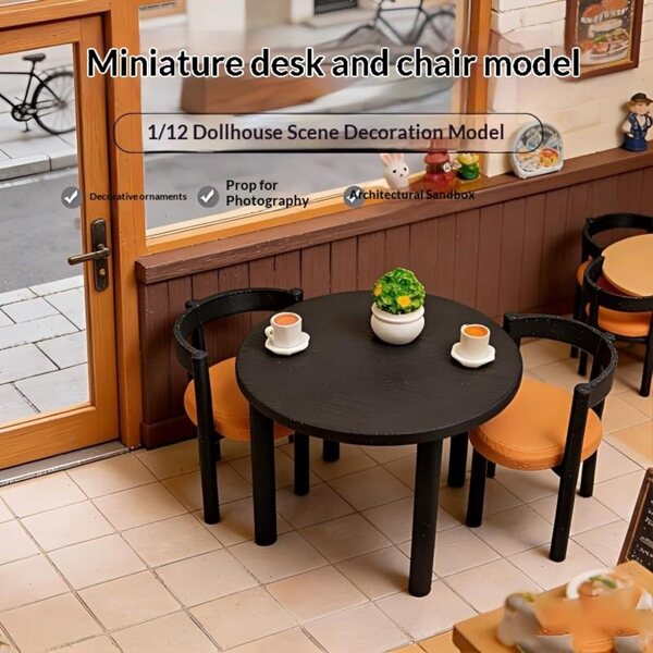 Set Miniatura Tavolo Rotondo e 4 Sedie per Casa delle Bambole Scala 1:12