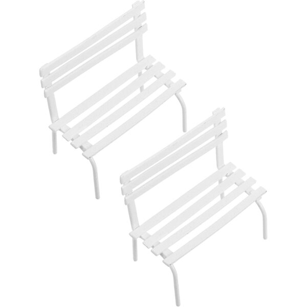 Set 2 Mini Panchine da Giardino in Ferro Bianco per Case delle Bambole e Diorami