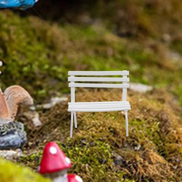 Set 2 Mini Panchine da Giardino in Ferro Bianco per Case delle Bambole e Diorami