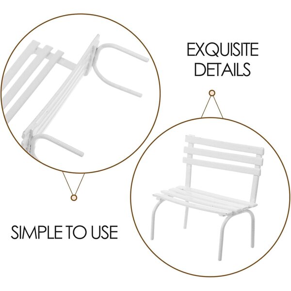 Set 2 Mini Panchine da Giardino in Ferro Bianco per Case delle Bambole e Diorami