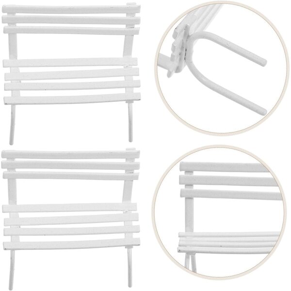 Set 2 Mini Panchine da Giardino in Ferro Bianco per Case delle Bambole e Diorami
