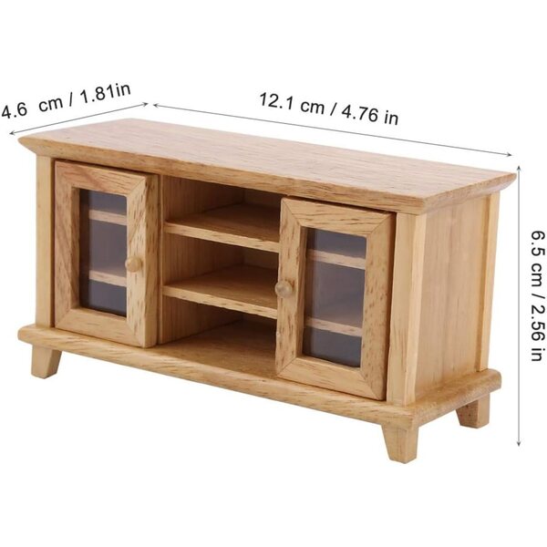 TV-Schrank aus Holz im Maßstab 1:12 für Puppenhaus, dekorative Miniatur, Braun