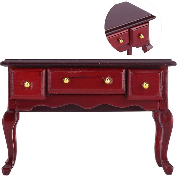 Mini Tavolo in Legno per Casa delle Bambole 3 Cassetti Design Floreale Retrò Scala 1/12