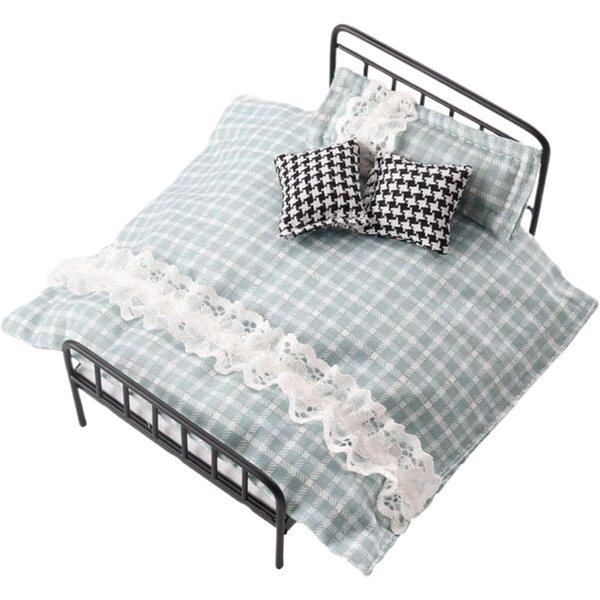 Set letto in ferro in miniatura 1:12 vintage per casa delle bambole, matrimoniale