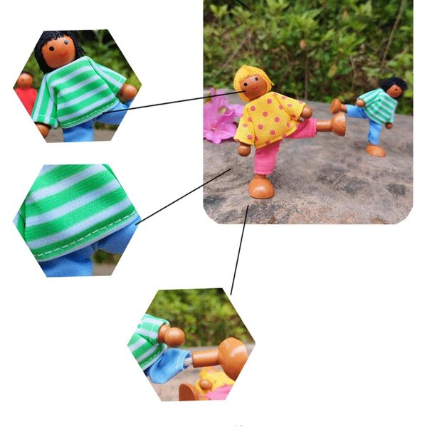 Puppenhaus-Familienset aus Holz, Stoff und Seil – 8 Minifiguren