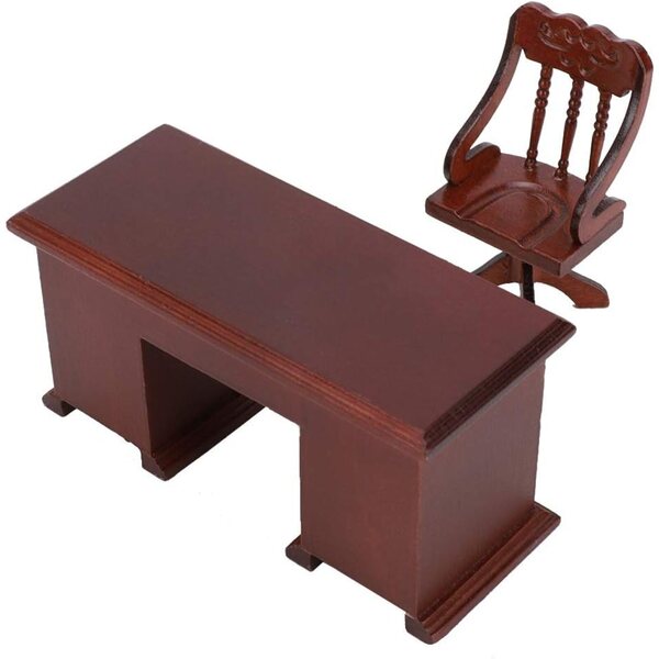 Set Sedie e Scrivania in Legno Vintage Scala 1:12 per Casa delle Bambole Tnfeeon