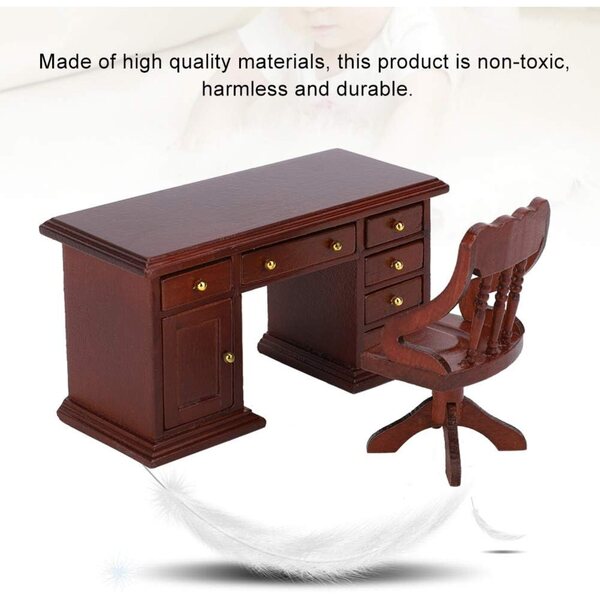 Set Sedie e Scrivania in Legno Vintage Scala 1:12 per Casa delle Bambole Tnfeeon