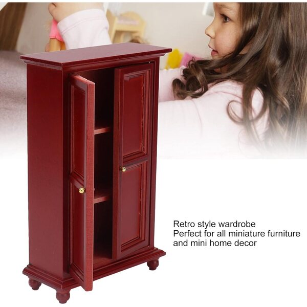 Armadio Casa delle Bambole in Legno Betulla Rossa, Scala 1:12, Mini Mobili Retrò