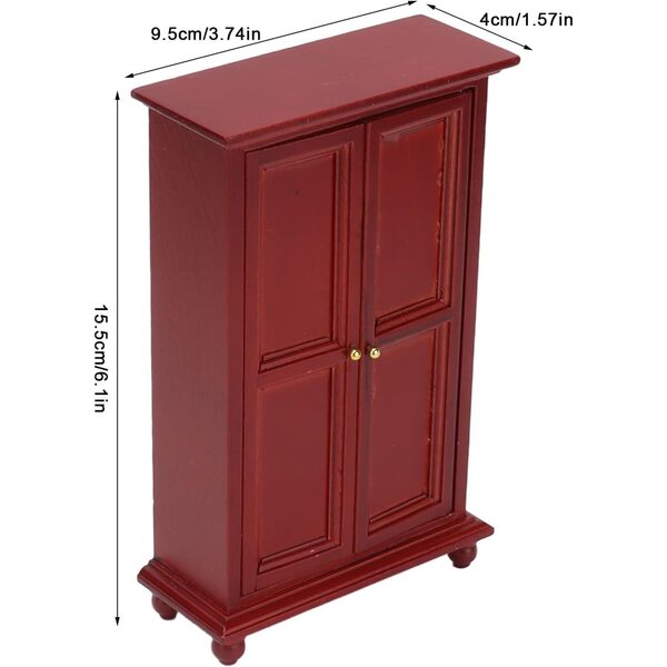 Armadio Casa delle Bambole in Legno Betulla Rossa, Scala 1:12, Mini Mobili Retrò