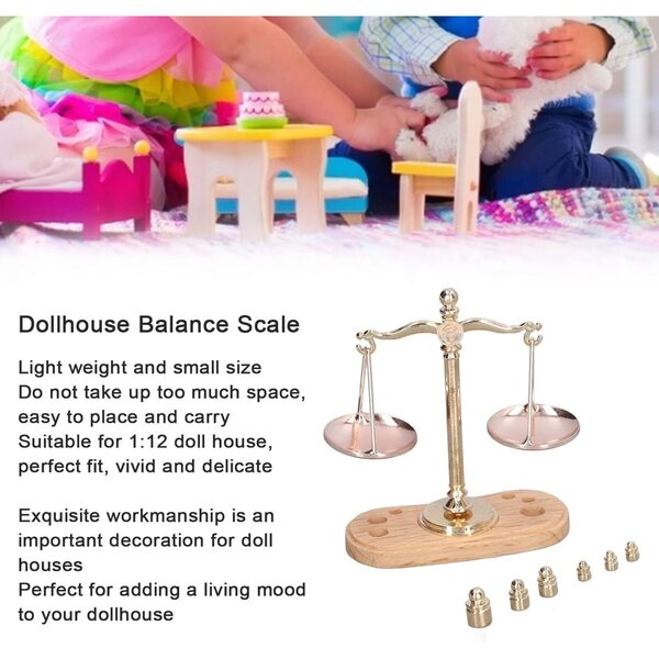 Mini bilancia per casa delle bambole 1:12 in stile retrò con accessori dettagliati
