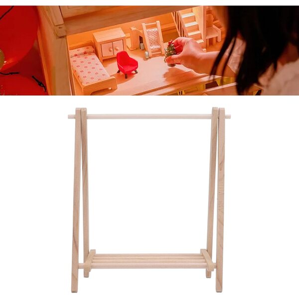 Appendiabiti in legno 1:12 per casa delle bambole, design salvaspazio e robusto