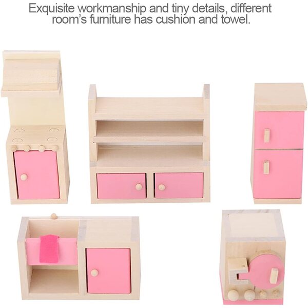 Holzmöbelset für Puppenhaus 1:12 – Komplette und detaillierte Küche